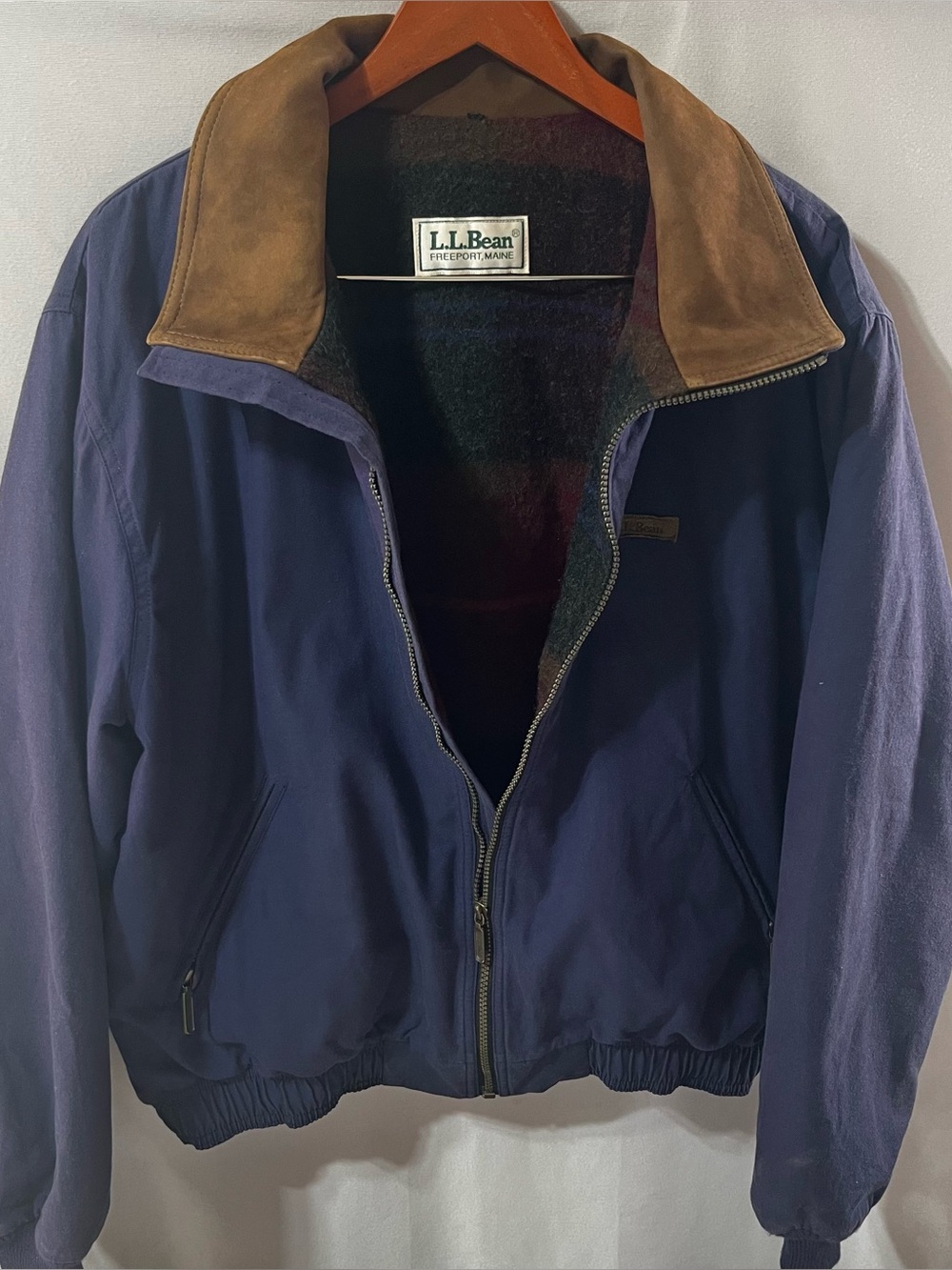 L.L.Bean Men's  Purple/Blue Jacket with Suede Leather Collar Vtg